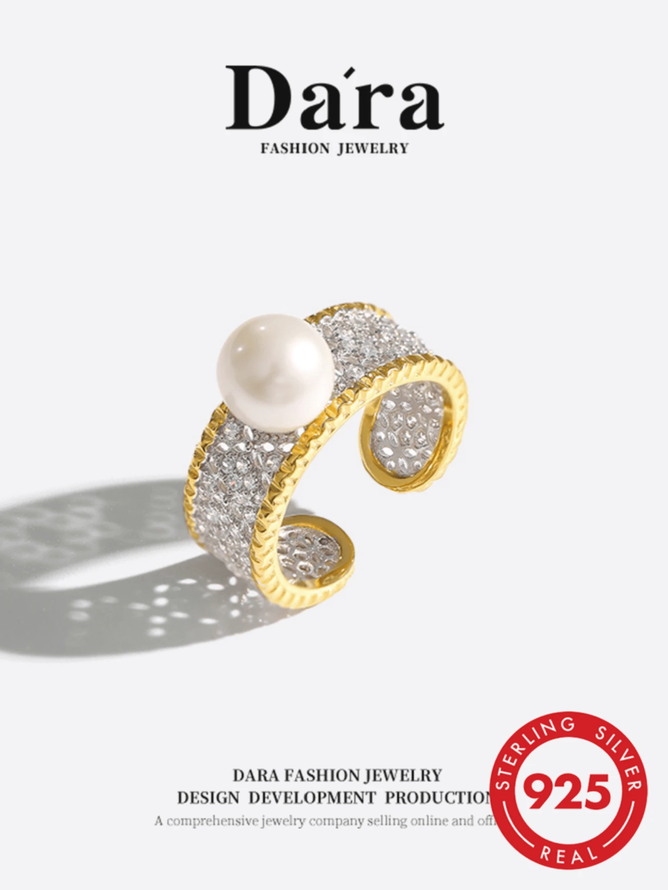 DARA Freshwater Pearl Ring Open S925 Silver 8-9mm White Pearl Women's Luxury Date Favorite - White - View 1