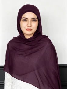 1pc Women Solid Color Chiffon Hijab Scarf Large Size Minimalist Fashion Exquisite Headscarf - Purple Wisdom - View 2