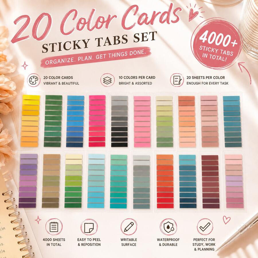 PET Writable Index Tabs, Gradient Morandi Multicolor Page Markers Sticky Tabs, Back‑To‑School Essential, Waterproof Repositionable Label Stickers For Notebook Binder Planner Study Office Supplies - one-size - View 1