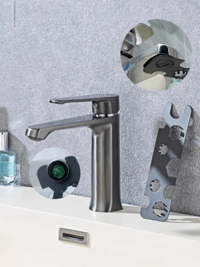 Llave multifuncional para instalación y desmontaje de fontanería de baño y agua, adecuada para hoteles, casas de campo, hogares, cocinas, aflojar aireadores de fregadero y desmontar grifos de agua, llave universal