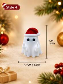Cute Christmas Ghost Figurine, Mini Holiday Decor, Ghost Statue With Christmas Hat, Suitable For Desk Shelf Tabletop Decoration, Holiday Home Party Ornament - Multicolor - View 14