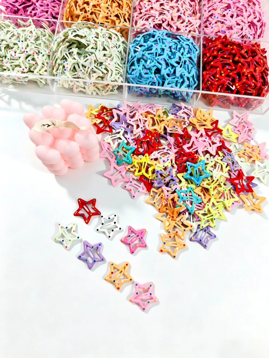 30pcs Colorful Hollow Star Hair Clips - Cute Bangs Clips For Fashionable Women. No Storage Box, Used For Hairstyle Creation. These Hair Clips Add Charm To Your Look, Great For Daily Wear. - Multicolor - View 1
