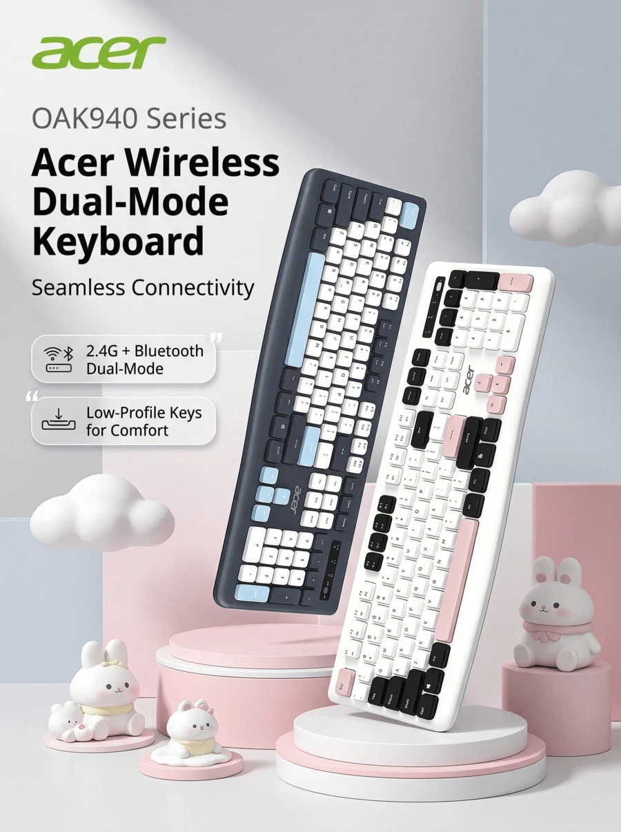 Acer Wireless Bluetooth Keyboard And Mouse Combo, Silent Keys, Office Typing, Compatible With Desktop And Laptop, Office And Home Keyboard And Mouse Set - View 1