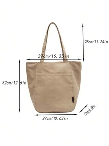1pc Large Capacity Solid Color Minimalist Women's Fashion Canvas Tote Bag With Zipper Closure, Cotton Lining, Multi-Purpose For Summer, Autumn, Winter - A - View 2