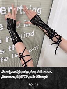 3/2/1 Stück/Paar/Set Damen Kreuz-Fischernetz fingerlose Ärmel, Aufbewahrungs-Geschenktüten Zubehör, Cut Out Handgelenksmanschetten, Gothic Halloween Cosplay Accessoire - Schwarz - Übersicht 10