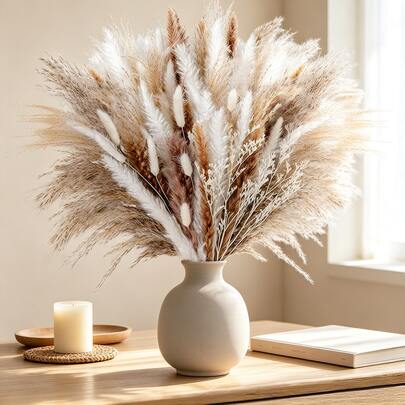 Pampas Grass Bouquet (60 Stems) – Dried Flower Decor & Reed Grass Bouquet – Perfect DIY Material For Boho Vases In Living Room & Bedroom