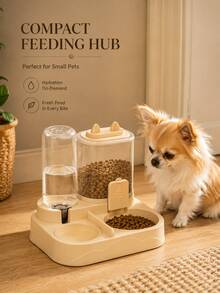 Compact 2-In-1 Gravity Pet Feeder And Water Dispenser, Suitable For Cats And Small Dogs; Features Separated Dual Bowl Design To Keep Food And Water Apart, Detachable And Washable Feeding Station, Perfect For Daily Indoor Use, 2026 New Model - Large Capacity - View 3