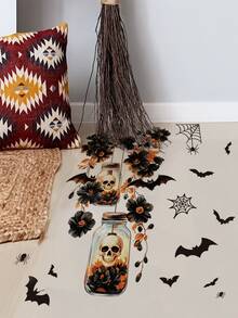 Miếng dán tường treo Halloween phong cách Gothic, họa tiết hoa tối màu, đầu lâu, hũ thủy tinh, hoa hồng, quả thông, bí ngô, dơi, nhện, tự dính, có thể tháo rời, chống nước, chất liệu PVC, dùng trang trí lối vào, phòng khách, cửa, cửa sổ, không khí tiệc tùng - Hình dán tường - Xem 5