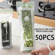 50个可重复使用的食品保鲜袋 - 加厚冷冻袋，防漏塑料袋，透明拉链袋，旅行必备，可重新密封包装，食品保鲜 - 查看 13