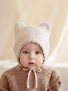 1pc Autumn/Winter Baby Hat Cute Cat Ears Warm Knitted Earflap Hat - 1PC - View 1