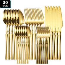 30pcs Stainless Steel Gold-Color Flatware Set, Suitable For Everyday Home Use,School Supplies - Gold - View 7
