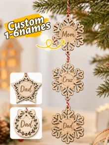 Custom Wooden Snowflake Name Ornament, Personalized Christmas Tree Hanging Decor, Rustic Winter Holiday Style, Customized 1-6 Names Wall Decoration, Customizable Family Name Ornament, Festive Christmas Home Decor, Holiday Keepsake Gift 2026 - Style a - View 1
