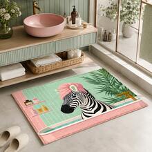 1pc Zebra Print Faux Cashmere Kitchen Mat, Absorbent Kitchen Floor Mat, Kitchen Rug, Long Runner Mat, Sink Front Mat, Suitable For Kitchen, Bathroom, Entryway, Hallway, Laundry Room And Home Decor - Multicolor - View 2