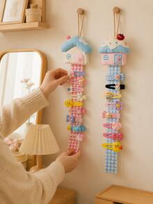 Macaron Color Fabric Hair Clip Storage Wall Rack, Cute House Shaped Hair Accessory Display Stand, Suitable For Baby Room Decor - Multicolor - View 5