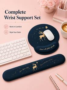 1pc Starry Deer Pattern Wrist Support Mouse Pad Set, Ergonomic Soft Memory Foam Mouse Pad And Keyboard Wrist Rest, Non-Slip Office Gaming Desktop Accessories - Multiple Styles - View 1