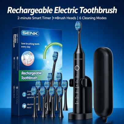SENK Electric Toothbrush, Gentle Yet Powerful, Cares For Sensitive Gums, Supports 6 Cleaning Modes, 2-Minute Smart Timer And 30-Second Zone Reminder, 500mAh Battery Lasts 30 Days On One Charge, Suitable For Travel, Scientific Daily Oral Care, For Adults!