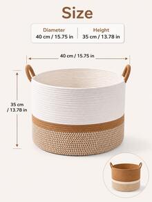 Multifunctional Large Cotton Rope Woven Storage Basket, Multi-Purpose Laundry Basket And Blanket Storage Box, Foldable Toy Storage Bin, Suitable For Living Room, Bedroom And Laundry Room, Decorative Pillow Basket, Clothing Storage Box, Home Storage Container - Multicolor - View 5