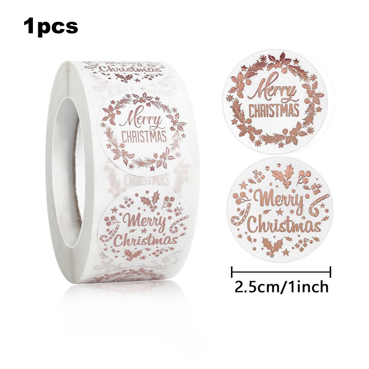 500pcs/Roll 3.8cm Round Self-Adhesive Sealing Stickers, Olive Wreath Pattern With Exquisite Rose Gold Foil, Christmas Holiday Greeting Labels, Roll Design Easy To Store And Carry, Suitable For Baking Dessert Packaging, Holiday Gift Decoration - Multicolor - View 1