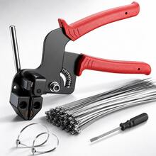 Stainless Steel Cable Tie Gun & 100pcs 11.8inch Metal Zip Ties Self-Locking, UV & Corrosion Resistant, Stainless Steel Zip Ties For Fence Repair, Exhaust Wrap, Pipe, Farm Use - 102 Pcs - View 1