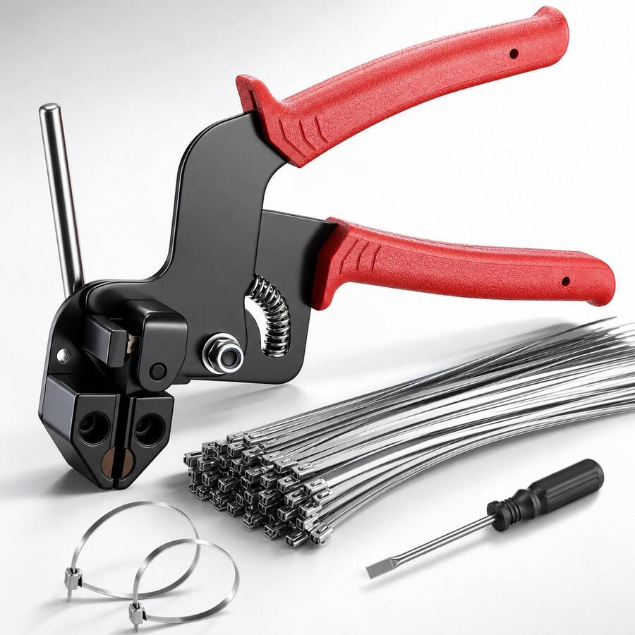 Stainless Steel Cable Tie Gun & 100pcs 11.8inch Metal Zip Ties Self-Locking, UV & Corrosion Resistant, Stainless Steel Zip Ties For Fence Repair, Exhaust Wrap, Pipe, Farm Use - 102 Pcs - View 1