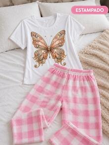 Women Lounge Sets - Pink Pants White T-shirt - View 1