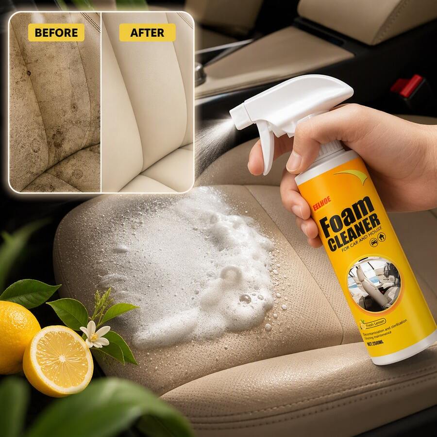 EELHOE Foam Cleaner Multi-Surface Upholstery Cleaner Car Interior Seats Stain Remover Odor Eliminator No-Rinse Formula Quick Dry - Yellow - View 1