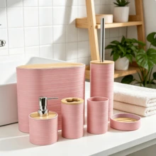 Textured Bathroom Accessory Set, 4‑Piece / 6‑Piece Bathroom Vanity Kit, Bathroom Storage & Decoration. Moisture‑Proof And Easy To Clean, This Toiletries Storage Organizer Set Is Perfect For Home Bathroom Countertop Decoration. - Bathroom Series - View 8