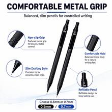 Metal Low Centre Of Gravity Automatic Pencil Set (0.5/0.7mm), Black 2B Graphite Leads, Suitable For Sketching, Artistic Drawing, School And Office Writing Includes 2 Pencils + 1 Box Of Leads + 2 Packaging Tubes Fine Writing Instruments - Multiple Styles - View 4