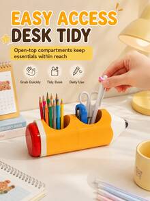 Creative Pencil Shaped Pen Holder, Multi-Compartment Desk Organizer For Pens Pencils Scissors Markers, Cute Stationery Storage Box For School Office Dorm Desk - A - View 9