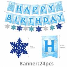 3pcs Happy Birthday Banner, Blue & Silver Snowflake Paper Triangle Flag Garland, Winter Ice Theme Hanging Decoration, Indoor/Outdoor Wall Decor, Suitable For Winter Birthday Celebration, Theme Party, Photo Backdrop Props - View 2