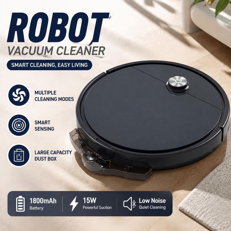 Smart Robot Vacuum Cleaner Fully Automatic Cleaning, Powerful Suction Deep Cleaning Carpets And Floors, Long Battery Life Durable And Reliable, Essential For Home Cleaning, Saves Time And Effort