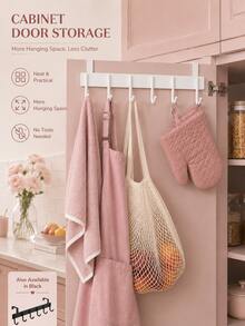 1pc Over-The-Door Hook Rack, Multi-Function Storage Hooks, 6 Hooks Over-The-Door Hook, For Hanging Clothes, Towels, Suitable For Bathroom, Kitchen Cabinet Doors, Max Thickness 2.2cm - Multicolor - View 3