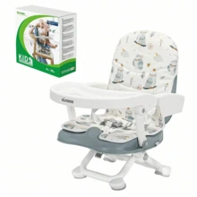UBRAVOO Grey Portable Baby Booster Seat With Tray, Foldable Travel High Chair For Toddler Infant, Height Adjustable Hook On Feeding Chair, Grey/Pattern - Multicolor - View 6