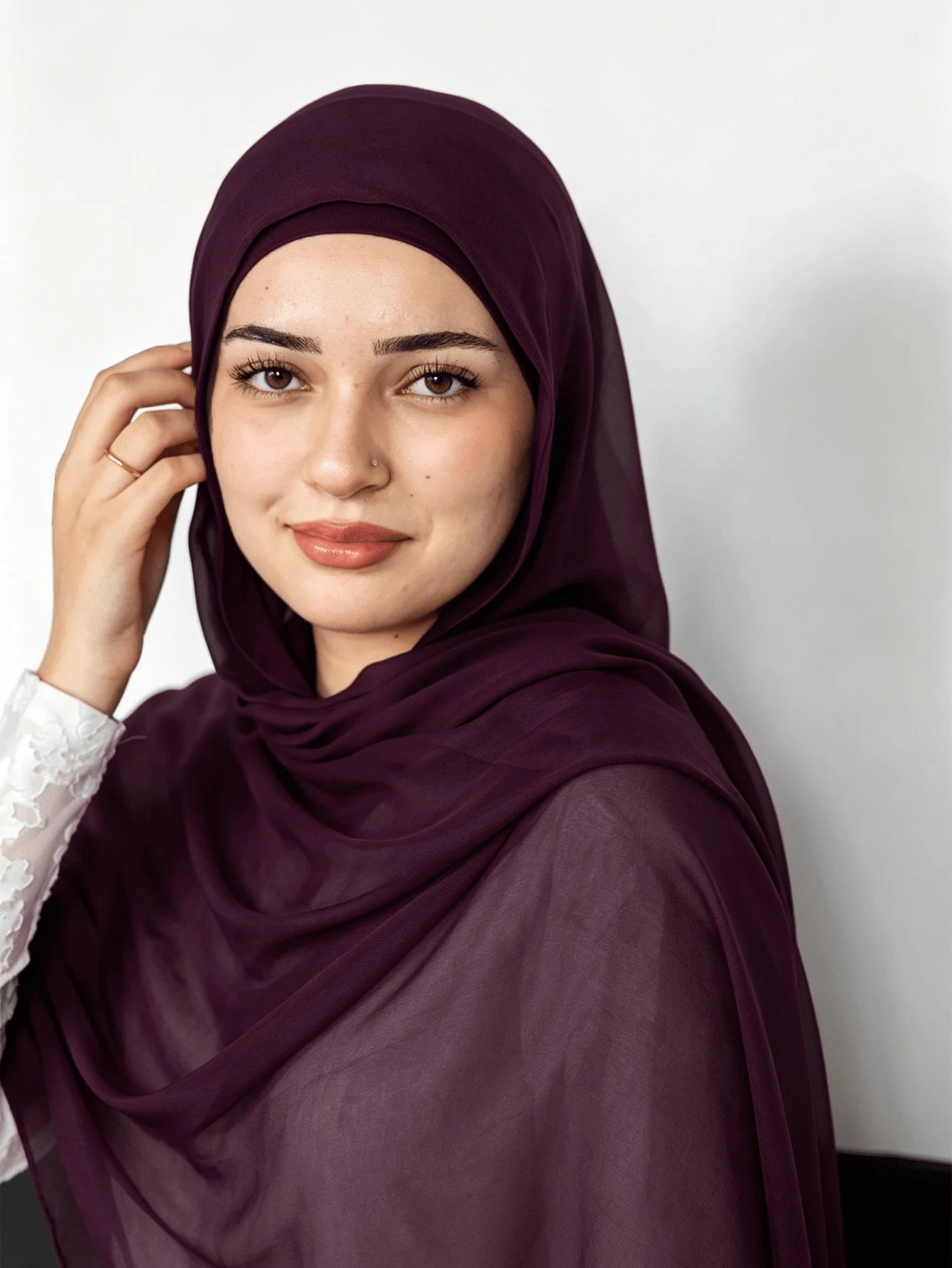 1pc Women Solid Color Chiffon Hijab Scarf Large Size Minimalist Fashion Exquisite Headscarf - Purple Wisdom - View 1