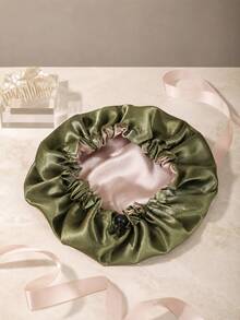 1pc Women's Elastic Solid Color Satin Sleep Cap - Army Green - View 3