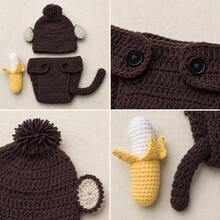 Newborn Photography Props Outfit, 3 PiecesHandmade Crochet Monkey Pants Set With Hat, Diaper Cover & Banana For Baby Photoshoots - Multicolor - View 6