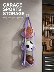 Hanging Mesh Storage Organizer, Space‑Saving Wall & Door Hanging Net Bag, Breathable Mesh Pockets For Balls, Hats, Plush Toys, Sundries, Vertical Storage Rack For Bedroom, Dorm, Playroom To Reduce Clutter - Multicolor - View 2