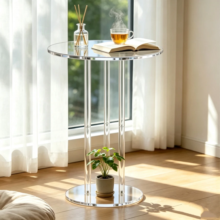 Minimalist Transparent Side Table, Coffee Table Designed For Ultra-Small Spaces. Made Of Acrylic Material, Giving A Relaxed And Natural Feeling, Suitable For Living Room, Bedroom, Balcony And Other Multiple Scenes. Easily Blends Into Nordic Modern Style. - Transparent - View 1