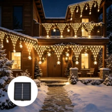 1 đèn lưới hình tam giác bông tuyết năng lượng mặt trời, 100 LED 4m trang trí Giáng sinh ngoài trời, 8 chế độ, dây đèn fairy chống nước, phù hợp cho Giáng sinh, sân vườn, tiệc cắm trại và các bối cảnh khác, phù hợp với nhiều không khí lễ hội (500mAh) - năng lượng mặt trời - Xem 1