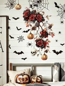 Miếng dán tường treo Halloween phong cách Gothic, họa tiết hoa tối màu, đầu lâu, hũ thủy tinh, hoa hồng, quả thông, bí ngô, dơi, nhện, tự dính, có thể tháo rời, chống nước, chất liệu PVC, dùng trang trí lối vào, phòng khách, cửa, cửa sổ, không khí tiệc tùng - Hình dán tường - Xem 10
