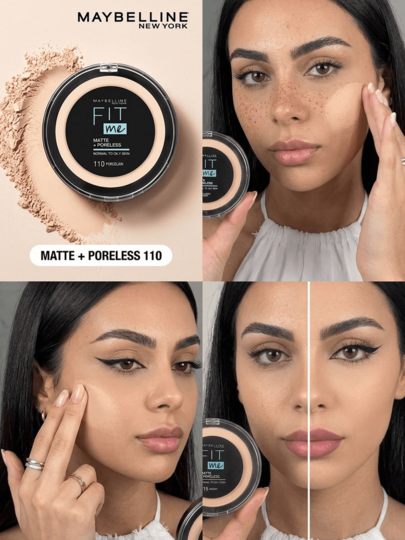 Maybelline بودرة Fit Me مات + بورليس، لون 110 عاجي فاتح، بودرة مات، تغطية كاملة، أساس، 0.42 أونصة/12 جرام - مات، بودرة، أساس، طويل الأمد، خالي من الزيوت