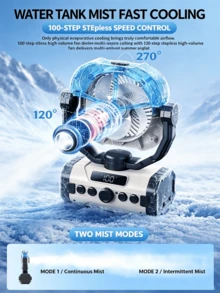 REMAX RS-ZF20 Outdoor Camping Fan, Cooling Mist Humidifier Small Fan, Remote Control Powerful Airflow, Long Battery Life Small Fan, LED Lighting, Smart Timer, Multi-Directional Airflow, Hanging & Standing Dual Use - Outdoor Misting Fan - View 3