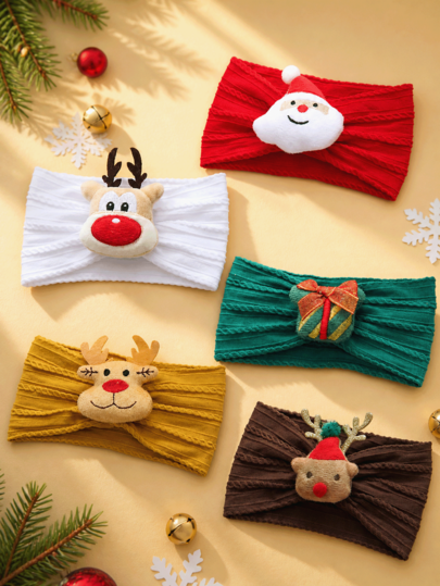5 Adet Bebek Noel Esnek Saç Bandı, Noel Baba ve Ren Geyiği Desenli Peluş Saç Bantları, Günlük Kullanım İçin Sevimli Saç Aksesuarları, Noel Partisi Hediyelikleri ve Tatil Hediyesi