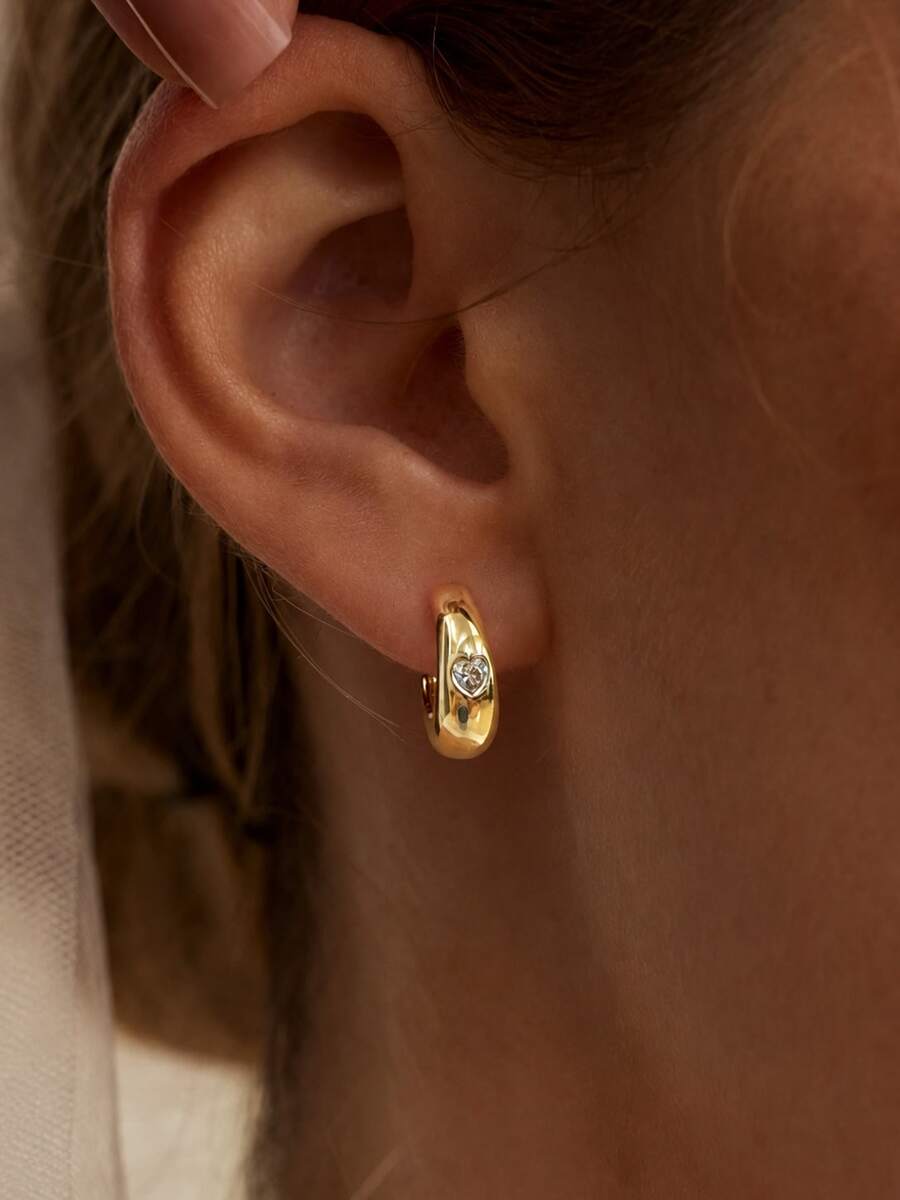 2pcs Geometric C-Shaped Small Hoop Earrings, Suitable For Girls' Daily, Date, Party, Vacation Wear - A - View 1