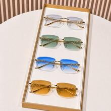 4 Pairs Women's Decorative Sunglasses Set, Light Color Square Frame And Rimless Crystal Tinted Metal Sunglasses For Sisters Outing - 4-pack - View 4