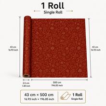 Cuttable Wrapping Paper, Vintage Christmas Red Base Golden Line Gift Sock Snowflake Print 16.93inch*196.85inch, Multifunctional For Drawer Liner, Cabinet Mat, Shoe Cabinet Mat, Kitchen Decoration, Gift Wrapping - Redwood - View 3