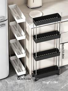 2/3/4-Tier Portable Storage Cart, Suitable For Narrow Spaces, 13cm Wide, Hollow Drainage Design, With Movable Casters And Drainage Mesh, Metal Tube Mobile Kitchen Storage Rack, Room Decor Storage Shelf Organizer, Kitchen Essential - Multicolor - View 7