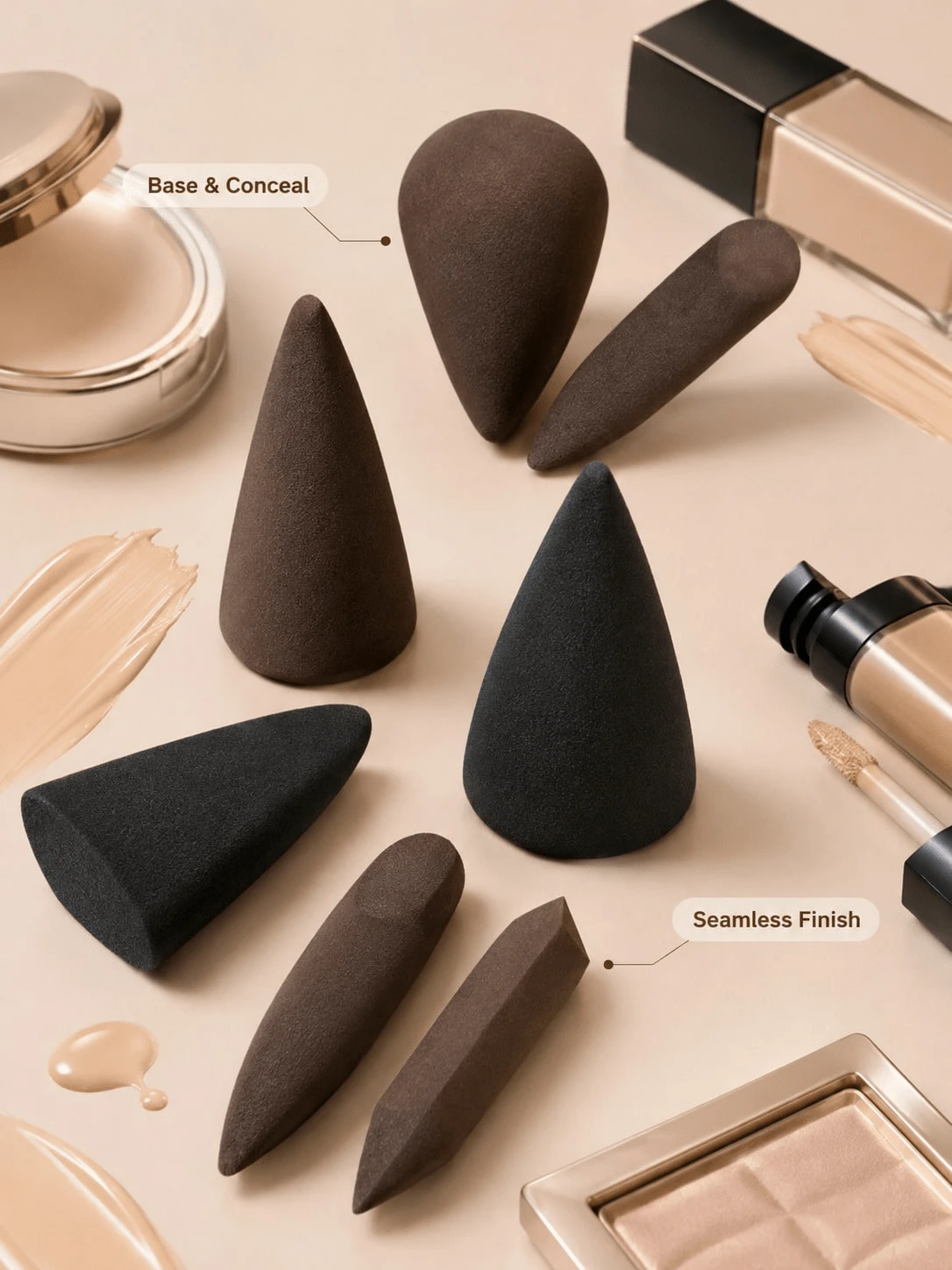 Multi-Faceted Makeup Sponge, Ultra-Soft Low-Absorption Beauty Sponge, Suitable For Foundation And Concealer, Dry And Wet Use, Precision Cut Edges, Creates Smooth And Seamless Makeup Effect, Essential Makeup Tool For Women And Girls, Travel And Daily Beauty Tool - Multicolor - View 1