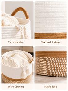 Multifunctional Large Cotton Rope Woven Storage Basket, Multi-Purpose Laundry Basket And Blanket Storage Box, Foldable Toy Storage Bin, Suitable For Living Room, Bedroom And Laundry Room, Decorative Pillow Basket, Clothing Storage Box, Home Storage Container - Multicolor - View 4