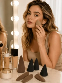 Multi-Faceted Makeup Sponge, Ultra-Soft Low-Absorption Beauty Sponge, Suitable For Foundation And Concealer, Dry And Wet Use, Precision Cut Edges, Creates Smooth And Seamless Makeup Effect, Essential Makeup Tool For Women And Girls, Travel And Daily Beauty Tool - Multicolor - View 9